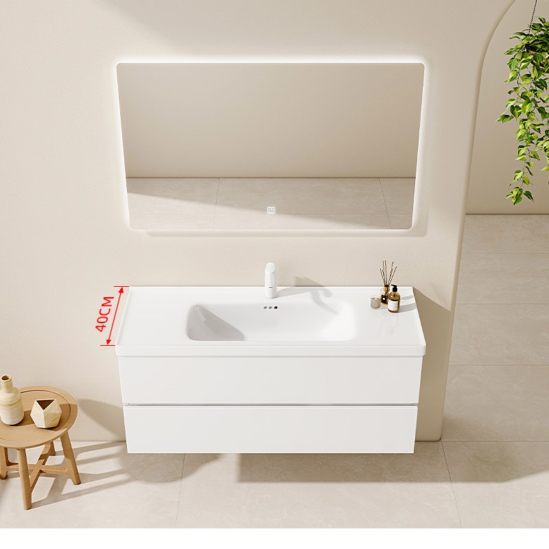 橡胶木窄户型浴室柜陶瓷一体盆卫生间洗手盆柜组合洗手盆定制40cm