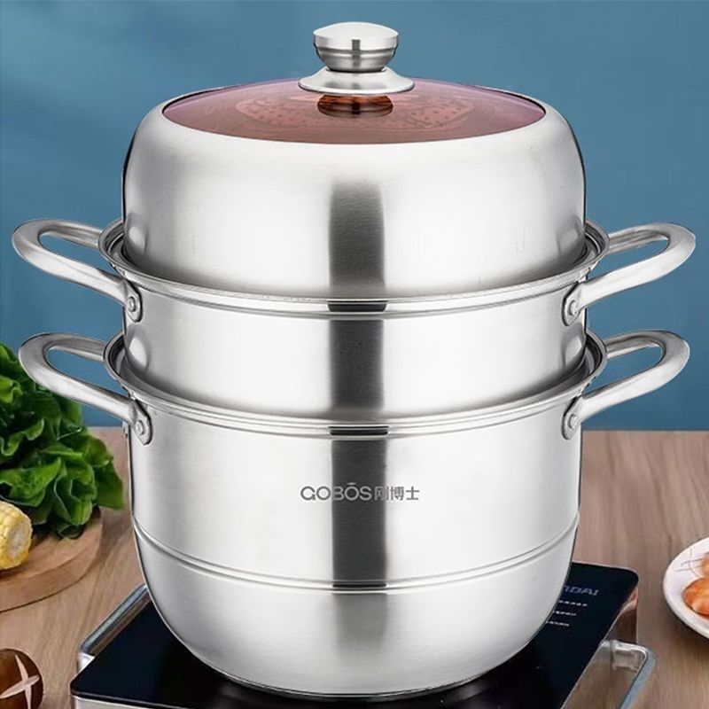 刚博士30cm珍典三层大容量加厚底蒸锅不锈钢蒸煮锅加高加深多用