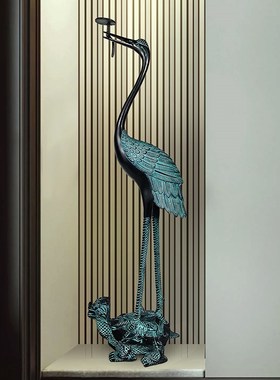 青铜器铜鹤摆件招财龙龟鹤60仙鹤灵芝鹤龟鹤延年仿古中式古典客厅