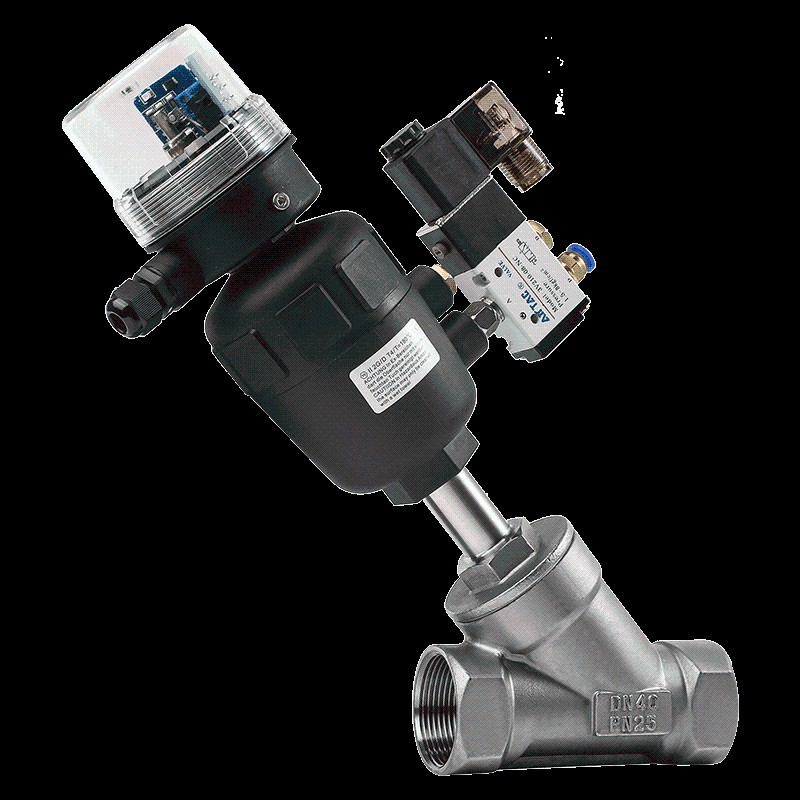 不锈钢气动角座带回信器电磁高温蒸汽Y型螺纹角座DN152032