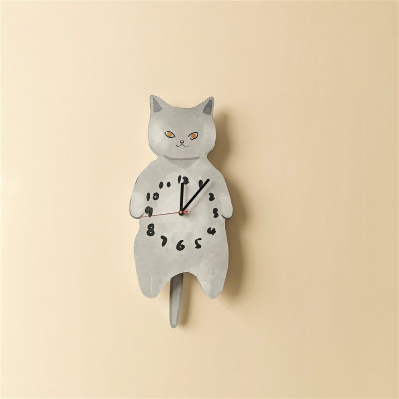 可爱动物蓝猫咪静音挂钟宠物店儿童房个性简约时钟卡通挂墙钟表猫