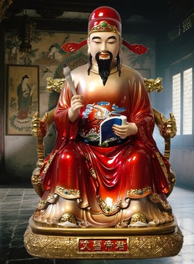 树脂文昌帝君神像红衣家用供奉书房桌面摆件文曲星像体文昌星君像