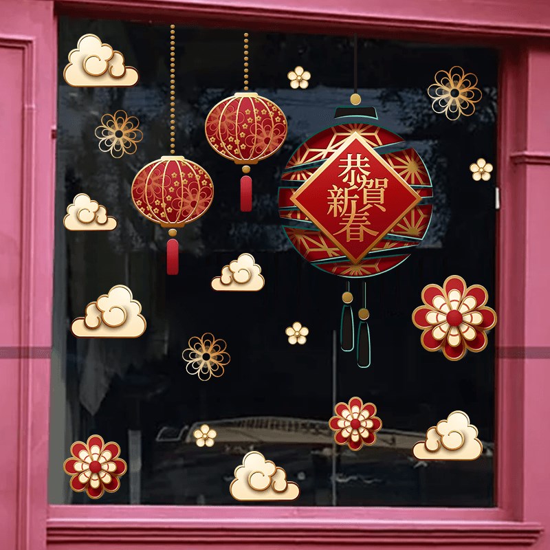 创意龙年新年春节医院银行写字楼橱窗玻璃门装饰自粘防水贴画墙贴