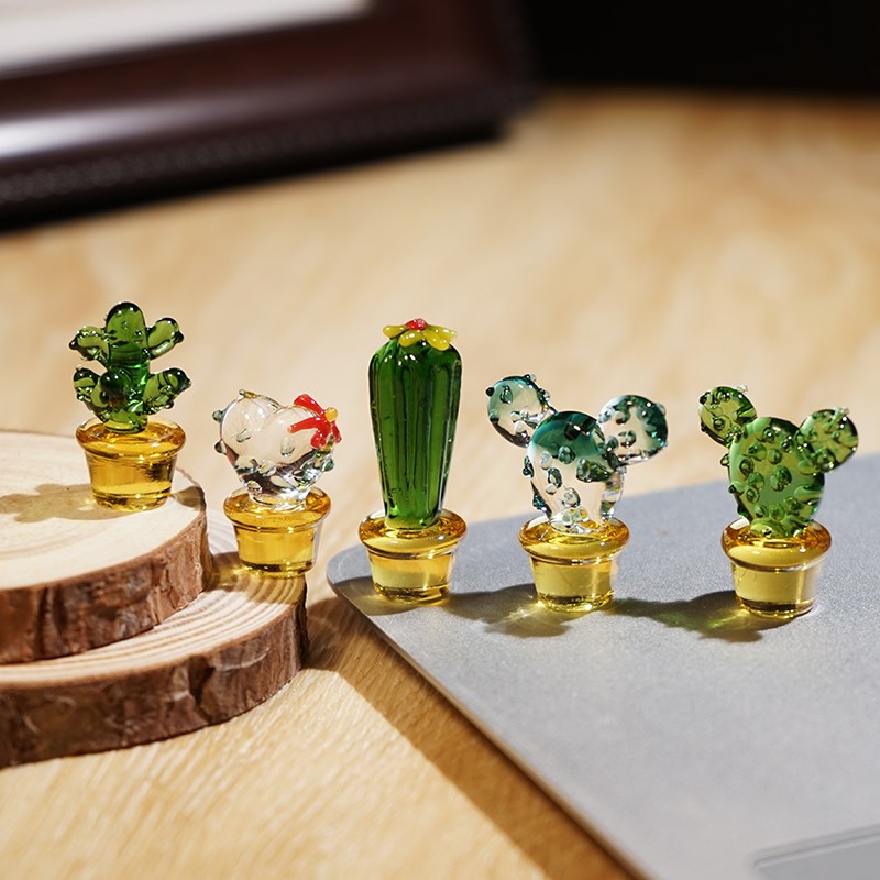 仙人掌手工琉璃小摆件创意桌面电脑显示器汽车中控大屏幕装饰品