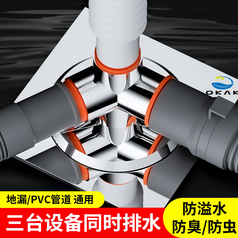 地漏防臭返水下水管分水器接头排水管地漏接口对接器分流器一分三