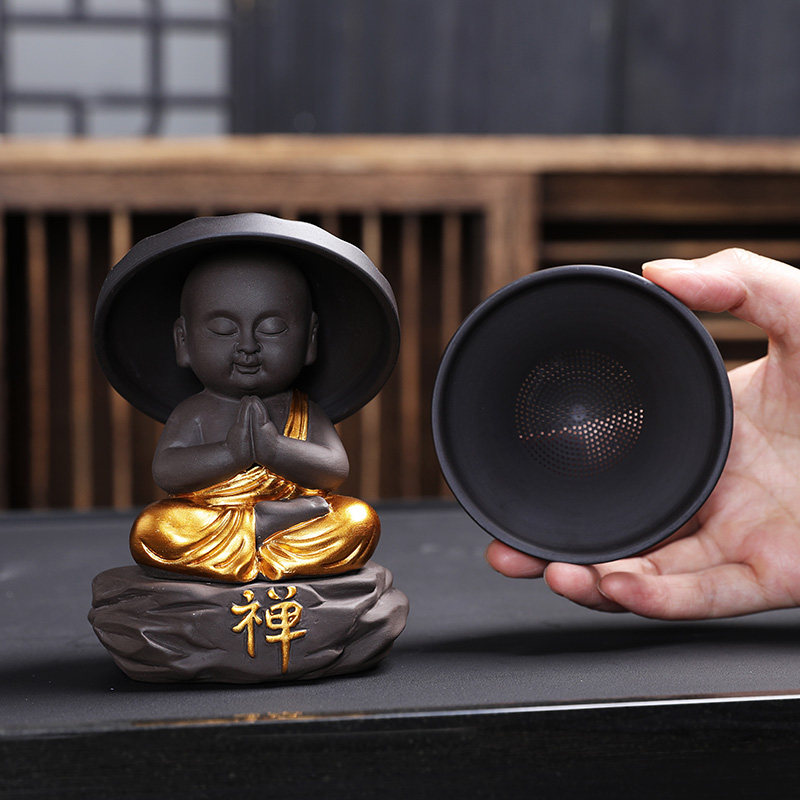 创意紫砂茶宠茶漏茶滤陶瓷全瓷一体过滤网茶道配件摆件茶托过滤网