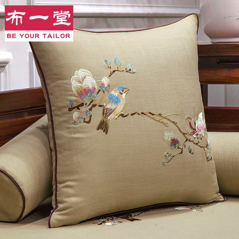 布一堂简约中式沙发靠垫红木大靠枕套1037现代绣花家用抱枕含芯