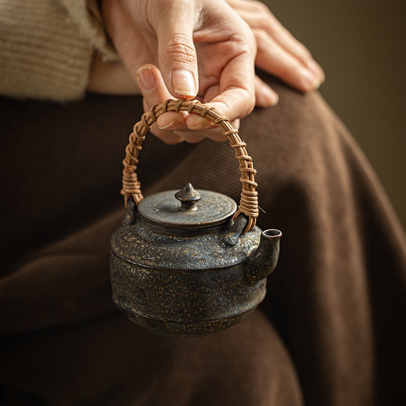 茶壶功夫茶泡茶家用陶瓷单壶老式提梁粗陶中式复古窑变小号提梁壶