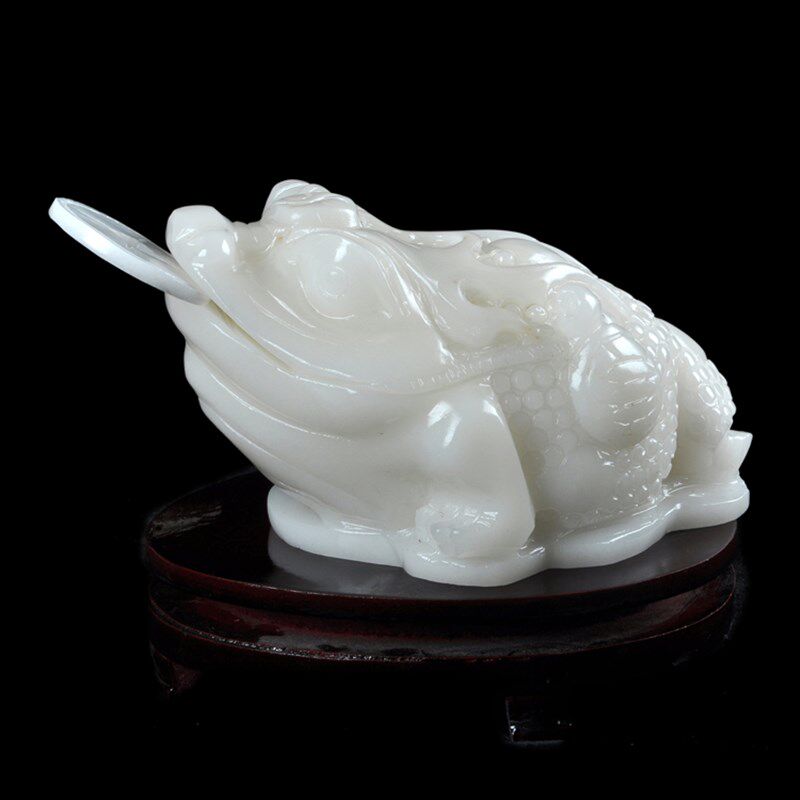 天然白玉金蟾摆件三足蟾蜍客厅开业吉祥物家居酒柜软装饰创意摆设