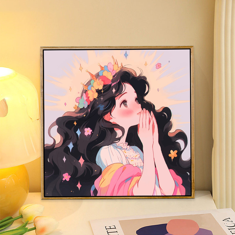 许愿公主数字油画diy手绘填色画画手工填充油彩画卡通丙烯装饰画