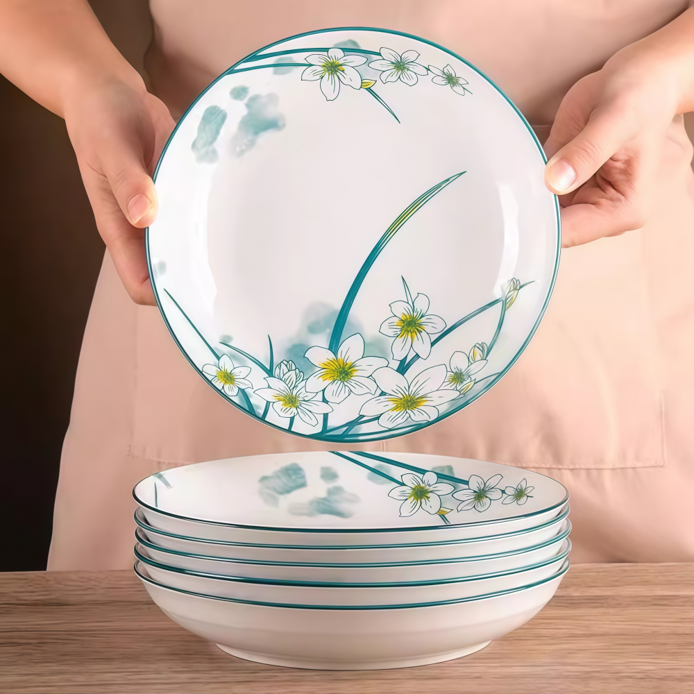 菜盘子家用陶瓷7英寸炒菜凉菜盘子高颜值圆深盘子2025新款菜碟子,餐饮具,盘,淘宝优惠券,粉丝福利购,淘宝优惠卷