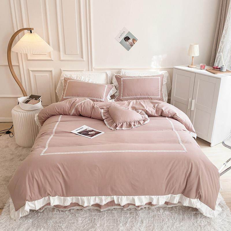 高档床裙式纯棉四件韩版公主床100全棉被套女爱心床单少罩4床上套