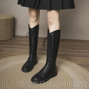 高档女童长筒靴2024季加绒秋棉靴公冬主皮靴中大童靴子丁马靴儿童