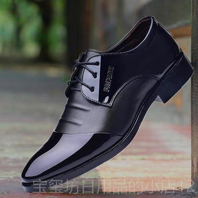 高档特价商尖务正皮鞋韩版英伦青男年装头系带大尺码百搭休闲 西