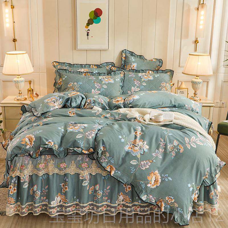 高档全棉式床裙四件套床上用品1.5米.米蕾丝公主风床罩纯18棉花边