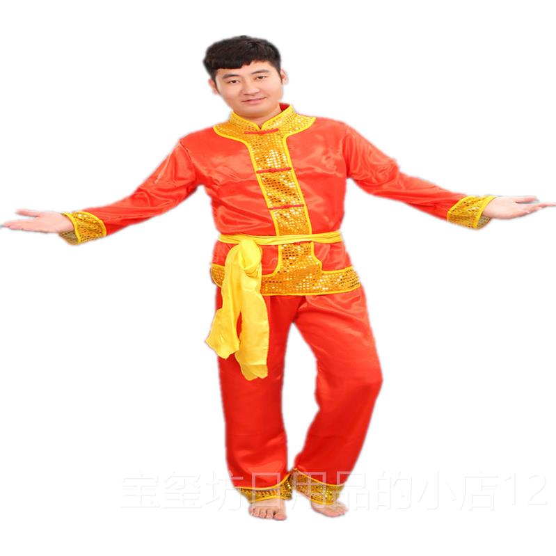 高档新款舞舞民狮装秧服歌舞蹈服装男装族舞蹈演出服装打龙鼓服表
