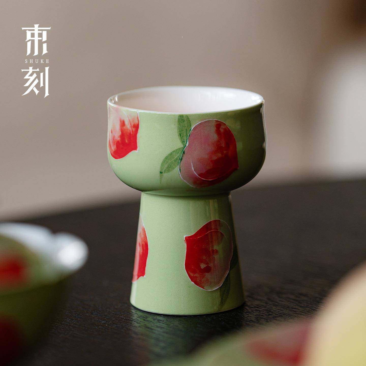 束刻高颜值釉下手绘桃子大高足茶杯主人杯精致女士专用杯茶具茶杯,五金/工具,五金工具箱/五金收纳箱,淘宝优惠券,粉丝福利购,淘宝优惠卷