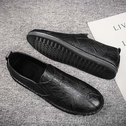 高档休闲皮鞋伦男商务软底英风牛底潮鞋0252夏季懒人筋鞋一脚蹬豆