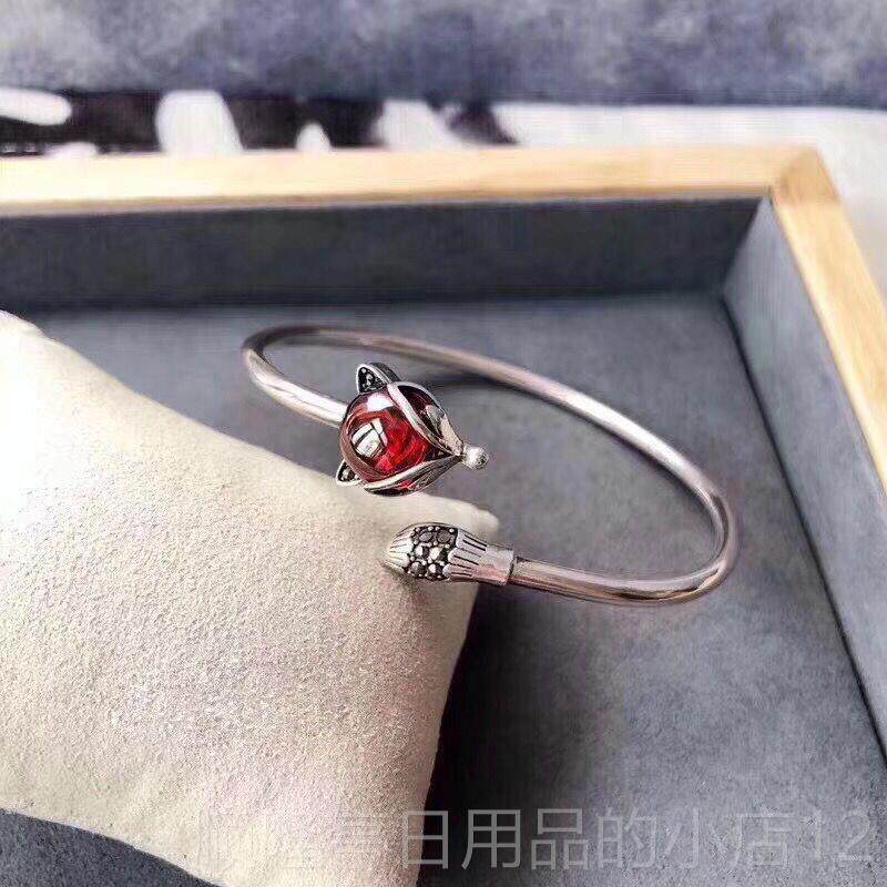 正品999纯银女手镯子202玉5新款红刚日韩时尚网红女狐狸手环送友