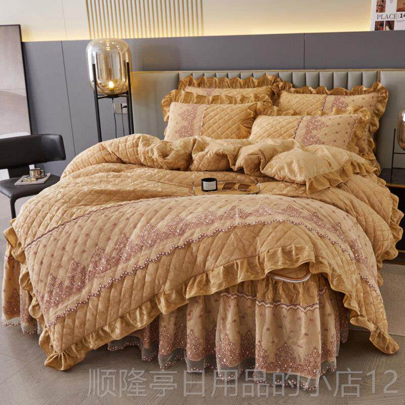 正品欧式棉夹裙四件套天鹅绒蕾丝床套床冬罩被套床加厚保暖季床上