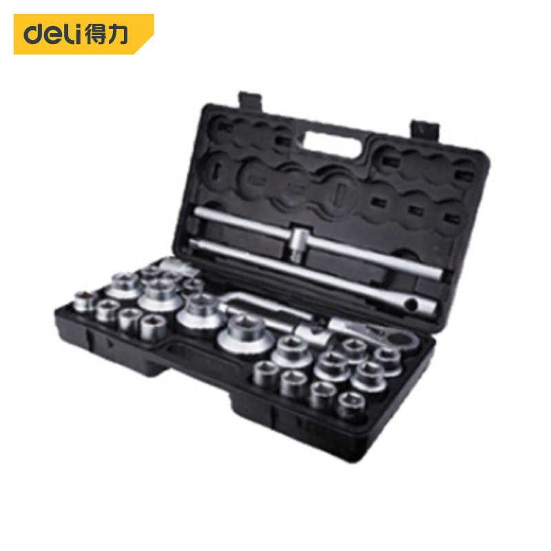 得力工具 26件19mm系列套筒组套 镀铬套筒汽保组套 DL1026B