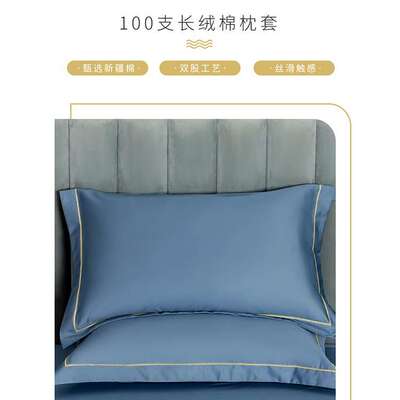 100支长绒棉纯棉枕套一对装高端家用成人全棉枕头套枕芯罩套48x74