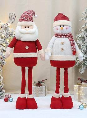 38inch大尺寸腿部可伸缩的针织布艺圣诞老人雪人公仔节日装饰摆件