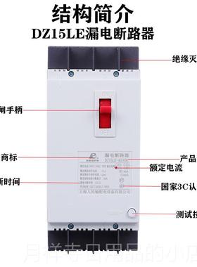 高档上海漏电保护器DZ15E-100L4901/ 63塑A100A银三相四线 线壳开