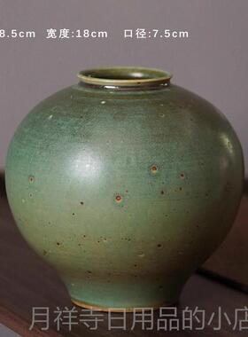 高档覆镇古abi-Sabi风格月亮罐德手工景粗陶绿色花瓶水W养花花容