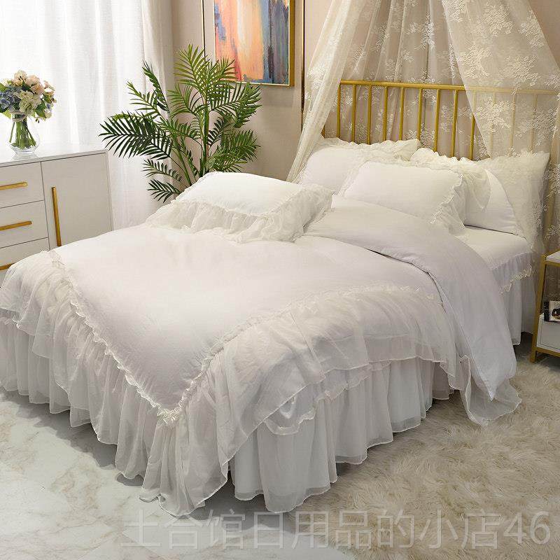 高档雪仙纺女粉色蕾丝公主风床裙四件套气全水洗棉少心纱床上用品