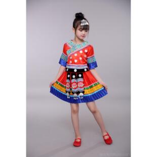 正品火把红节山果演出服男女童少数舞蹈族服儿童苗族彝族幼儿民表