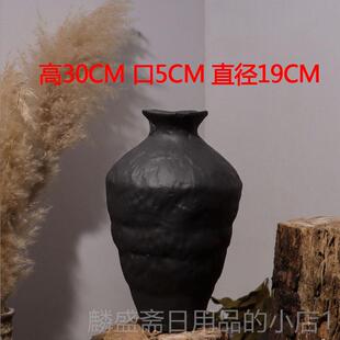 正品景德镇陶瓷粗陶黑色花时插花复古做旧风仿工古艺家居瓶桌面尚
