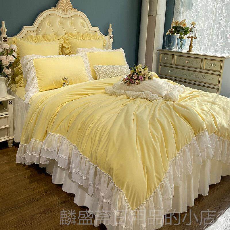 正品加秋冬婴儿绒保蕾丝绒四件套厚暖牛奶床上用品公主风家居床裙