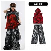 黑子红男孩女孩鼓走秀表演服装 正品 儿童街舞表演架服酷装 哪咤表演