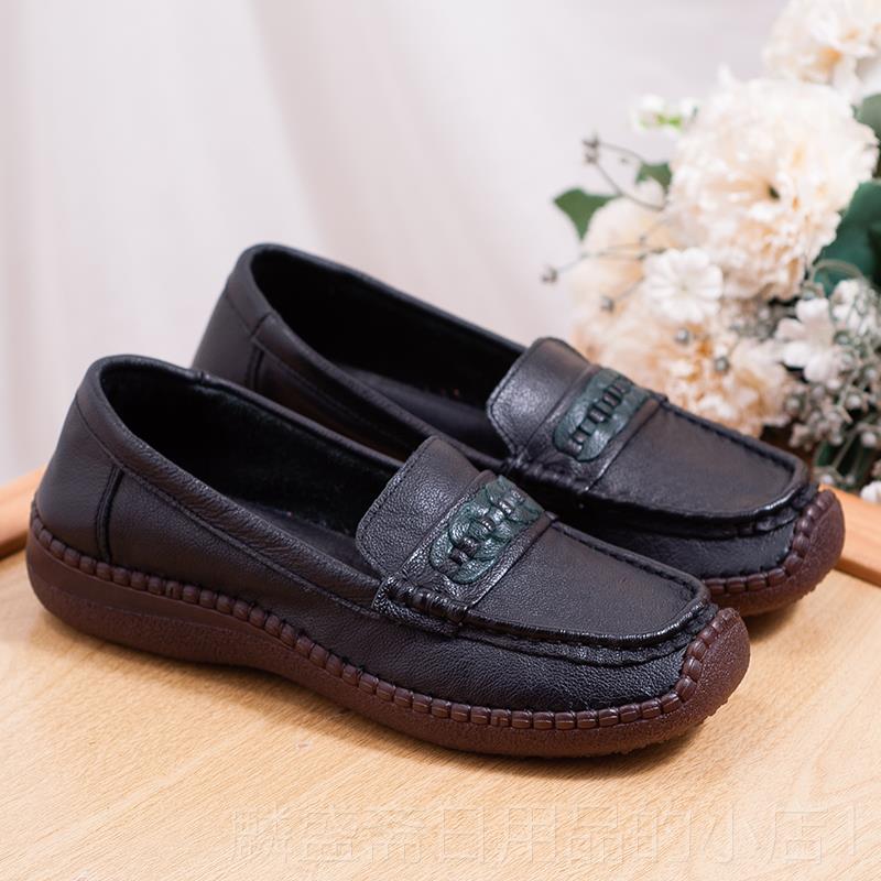 正品妈妈鞋加绒保暖真皮棉鞋毛季鞋外冬穿2024新款平底豆豆鞋乐福