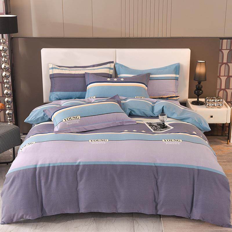 纯棉生态磨毛四件套秋冬加厚印花床品套件床单被罩儿童三件套极简