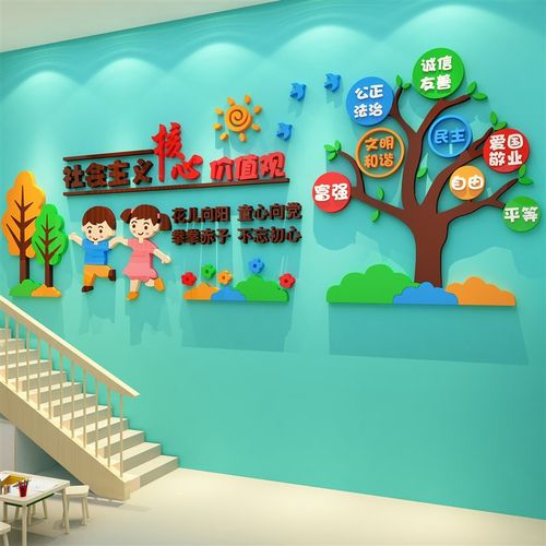 社会主义核心价值观贴纸幼儿园墙面装饰楼梯走廊环创主题成品文化