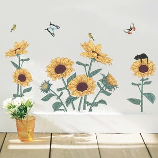 温馨卧室客厅背景装饰清新自粘温暖向阳花贴纸防水pvc材质墙贴画