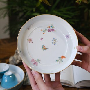 小谦山房春来时粉彩壶承中式茶盘干泡台果盘茶台陶瓷茶具茶托茶道