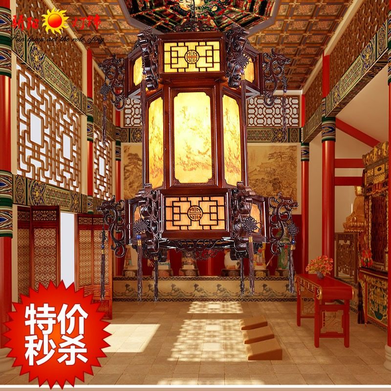 中式吊灯大型宫廷吊灯龙头雕刻宫灯 实木仿古中式灯 大堂吊灯