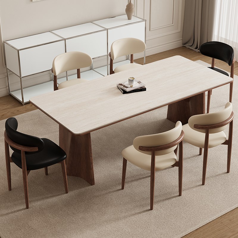 德利丰实木岩板餐桌家用小户型高端设计师法式中古风长方形饭桌子