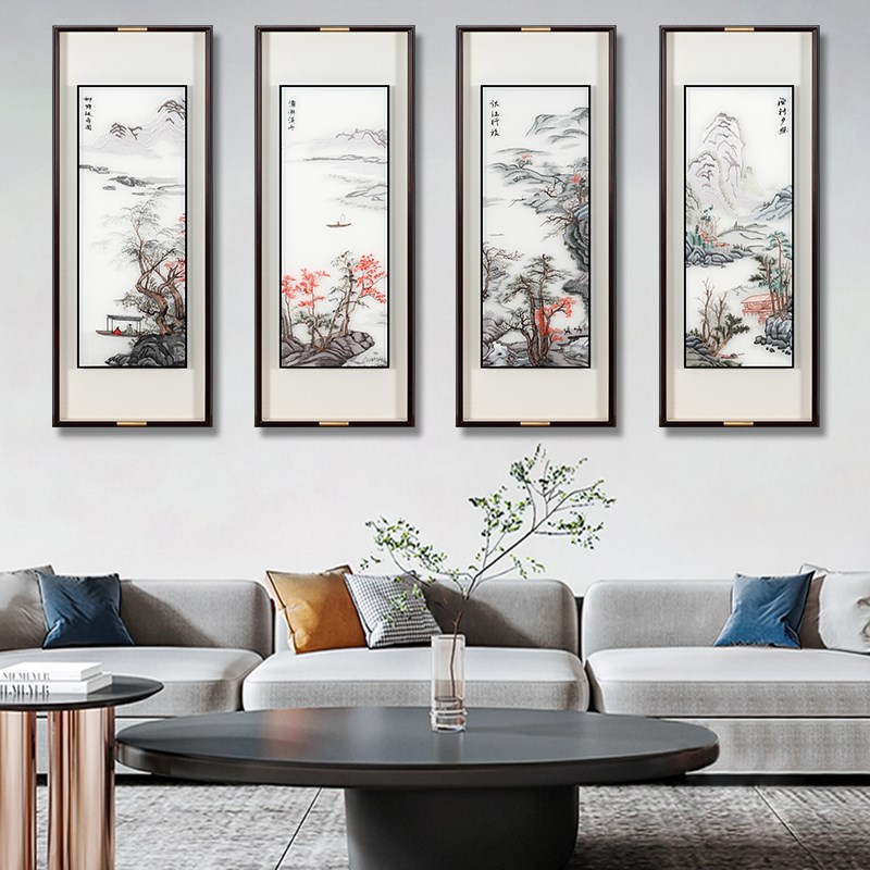 苏州刺绣手工成品挂画梅兰竹菊四联壁画高档沙发背景墙装饰画