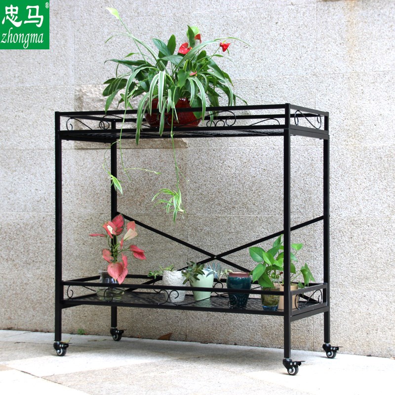 zhongm/忠马 多肉花架铁艺落地式多层带轮室内外阳台阶梯式花架