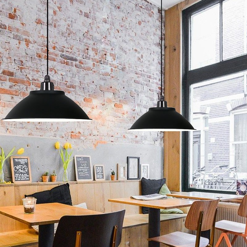 led三色变光吊灯罩餐厅吊灯单头黑色灯罩餐饮店工业风简约喇叭罩