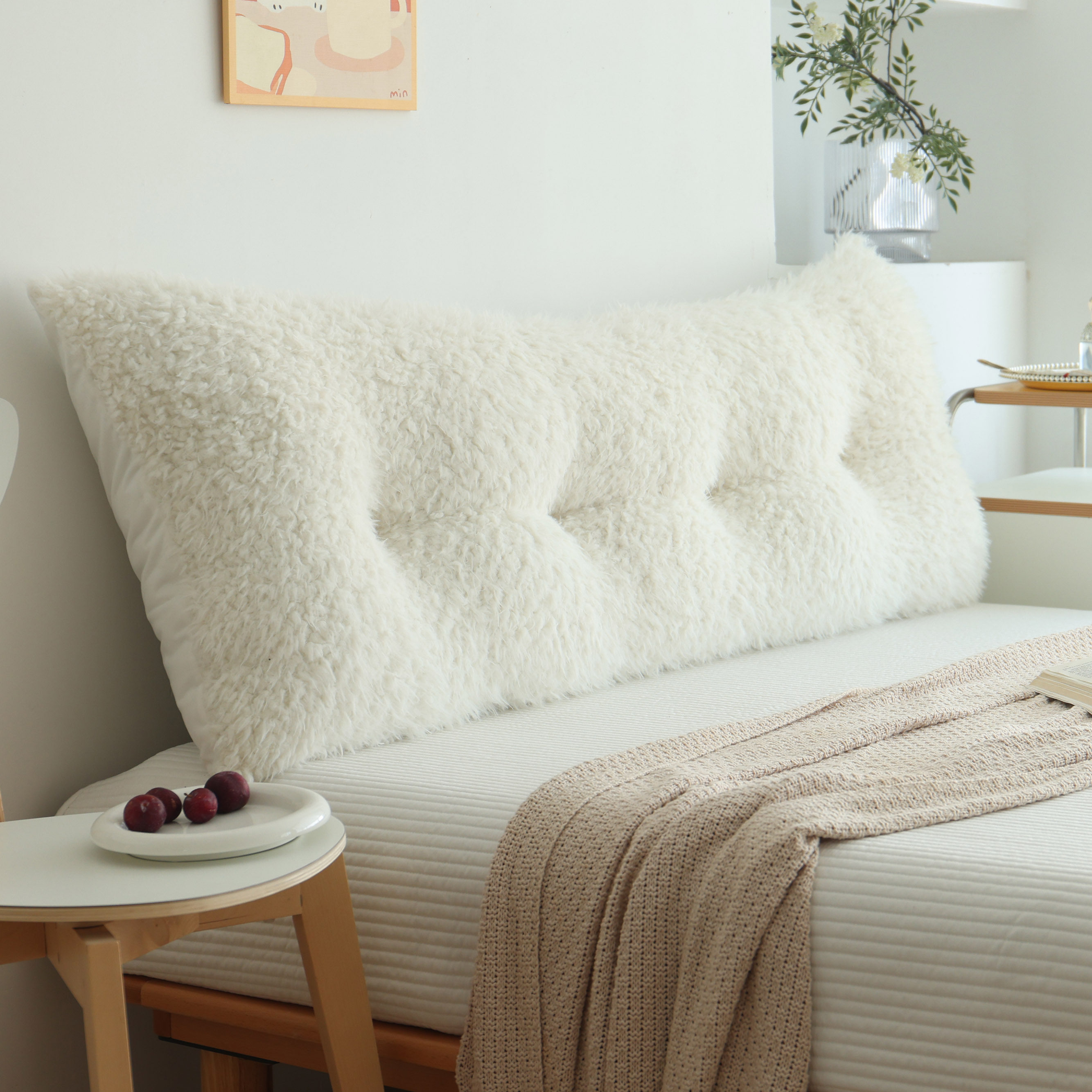 冬季毛绒床头软包靠垫床上看书大靠背护腰垫靠枕沙发抱枕宿舍枕头