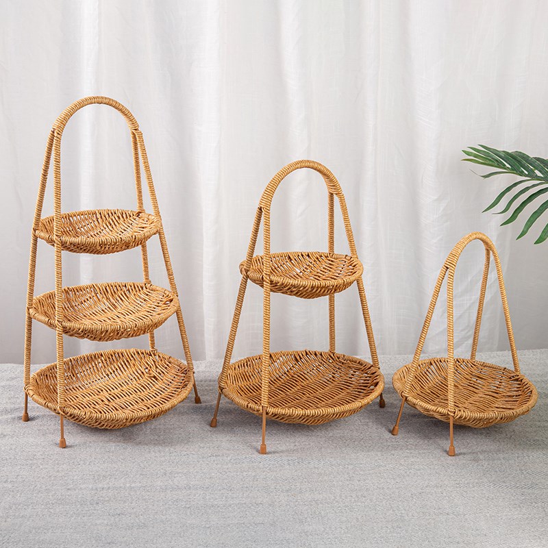 创意层水果篮果盘家用零食家居糖果手工竹编篮子客厅