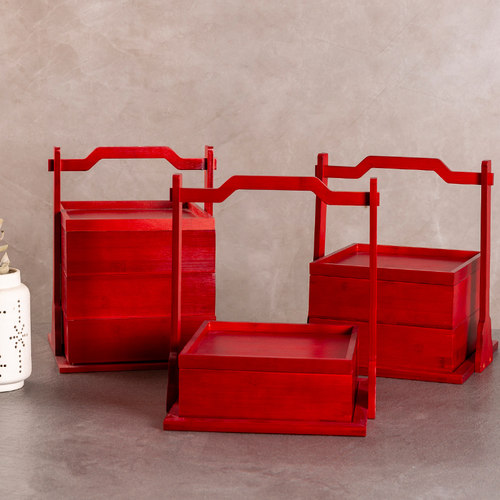 火锅店托盘民宿早餐新婚饼盒餐具点心盒意境菜酒店碟子竹制红提篮