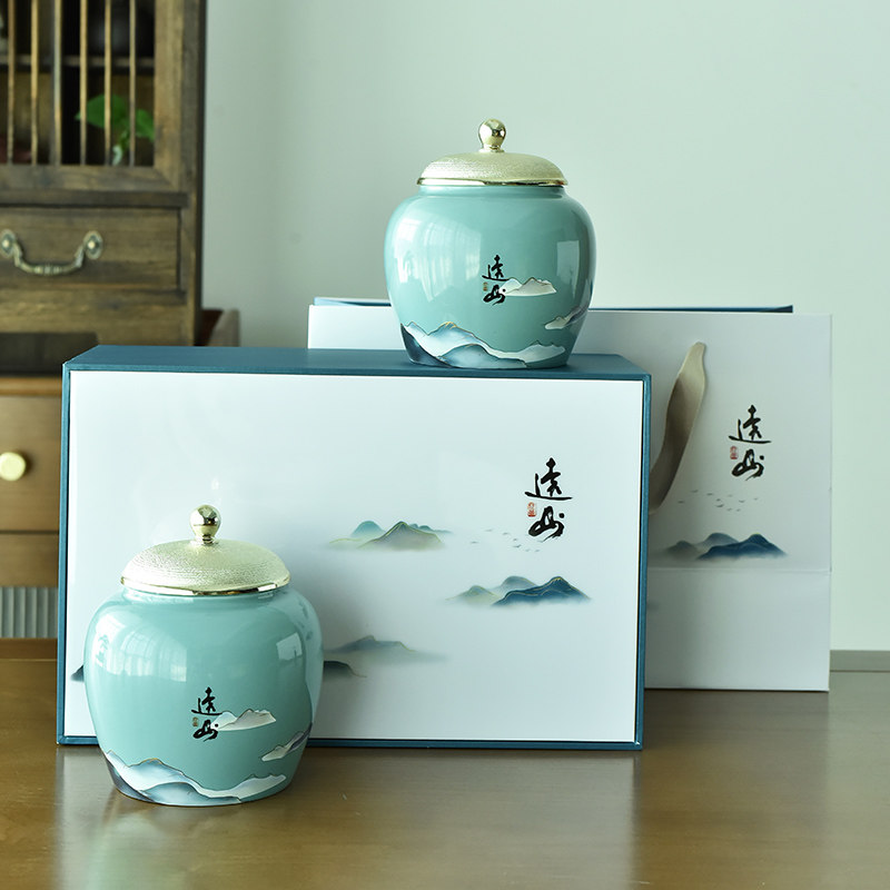茶叶包装盒空礼盒陶瓷茶罐红茶绿茶西湖龙井双瓷罐半斤装空盒定制