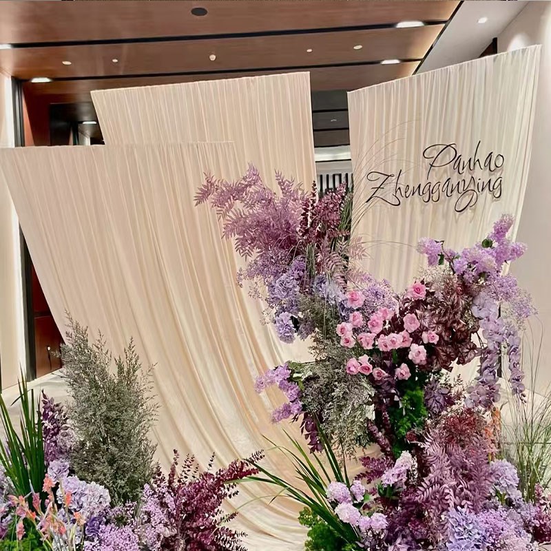 奶油色婚庆布幔香槟色舞台背景布吊顶布弹力布婚礼帷幔装饰布幕布