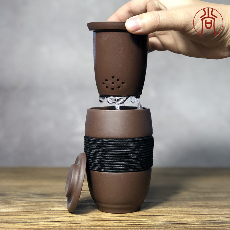 紫砂杯子泡茶杯茶水分离带盖带过滤茶漏办公室家用男士女士款水杯